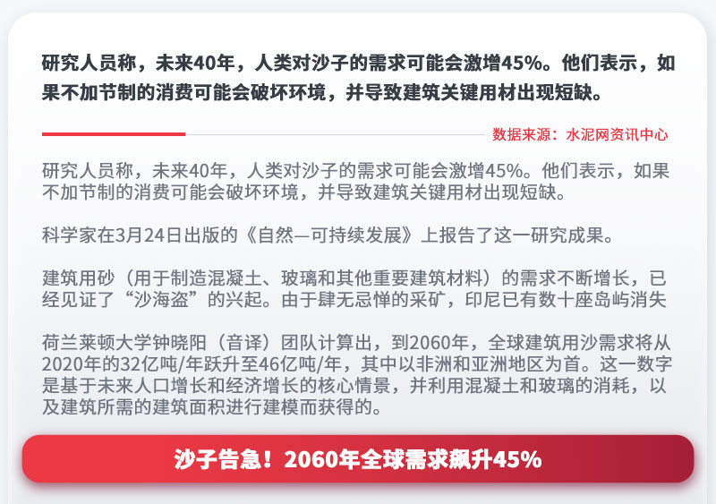 沙子告急！2060年全球需求飆升45%